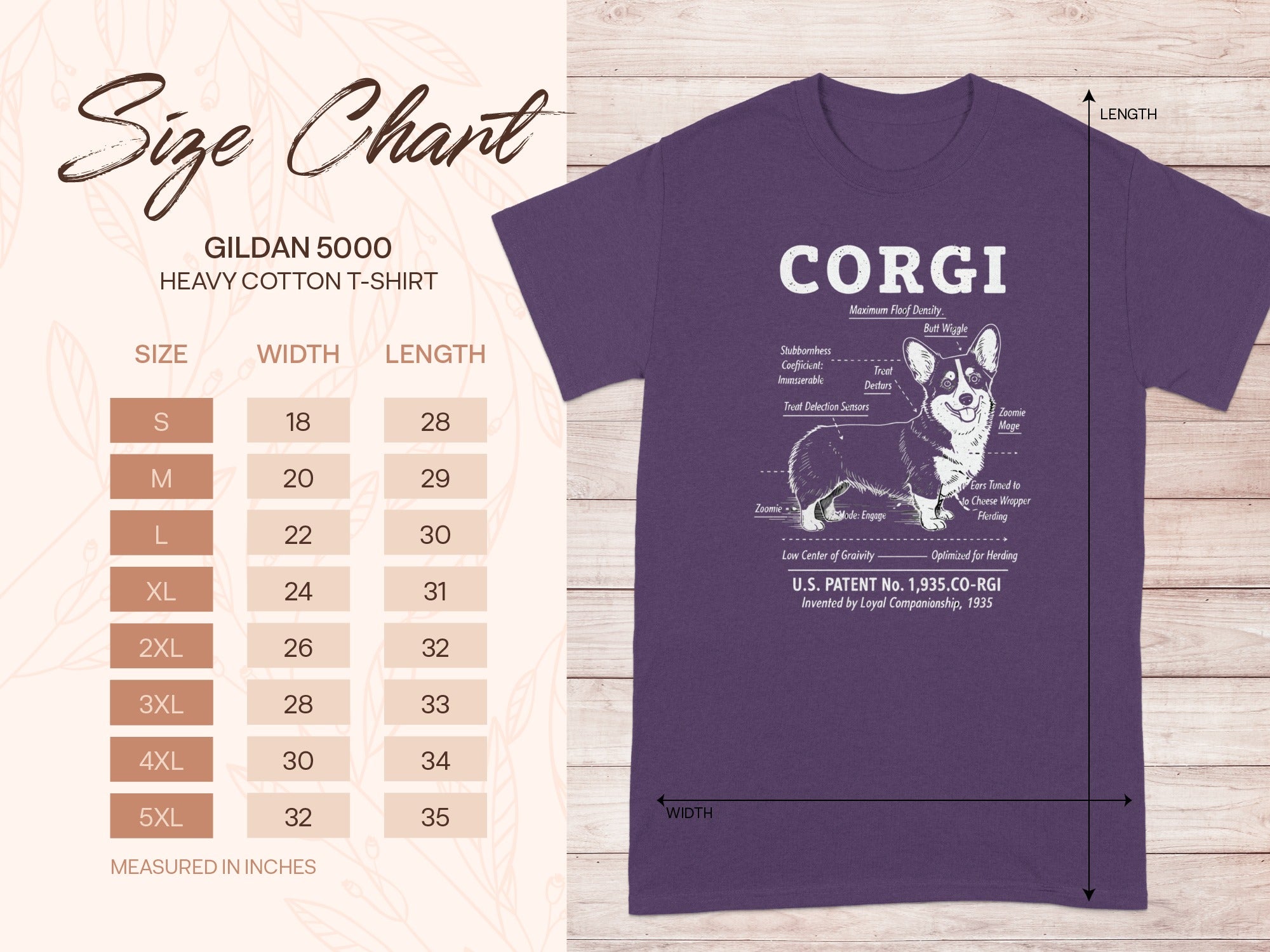 Purple Corgi Dog Anatomy Diagram Heavy Cotton T-Shirt