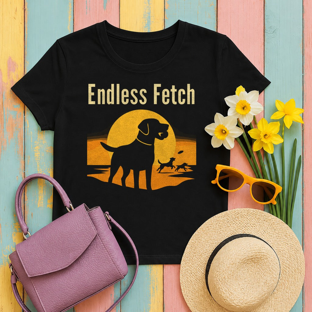 Endless Fetch with Labs Sunset Scene T-Shirt in Black