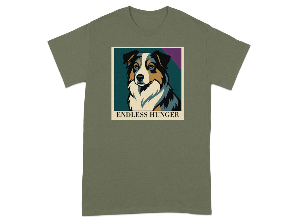 T-shirt with a framed portrait of a dog and the text "ENDLESS HUNGER".