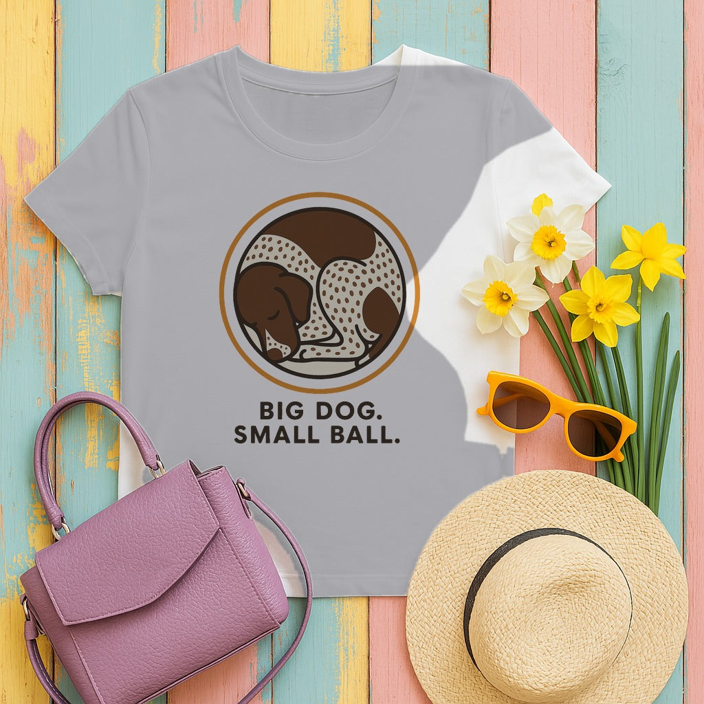 German Shorthaired Pointer Big Dog Small Ball Tee styled flat lay on Athletic Heather