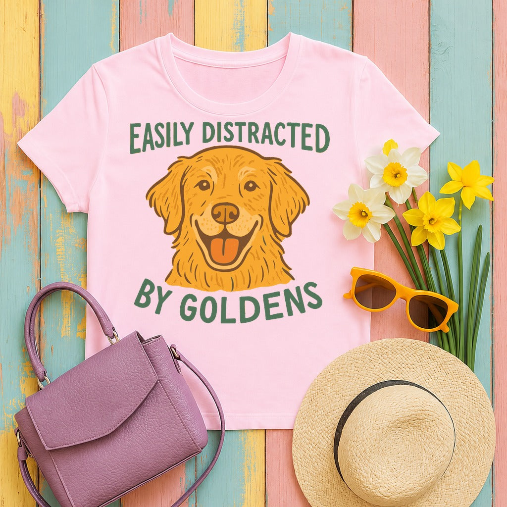 migbackfill easily-distracted-by-goldens-t-shirt tee flat lay hero v8