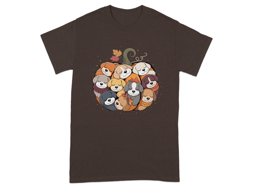 Cute Pumpkin Dog Faces Autumn Design T-Shirt