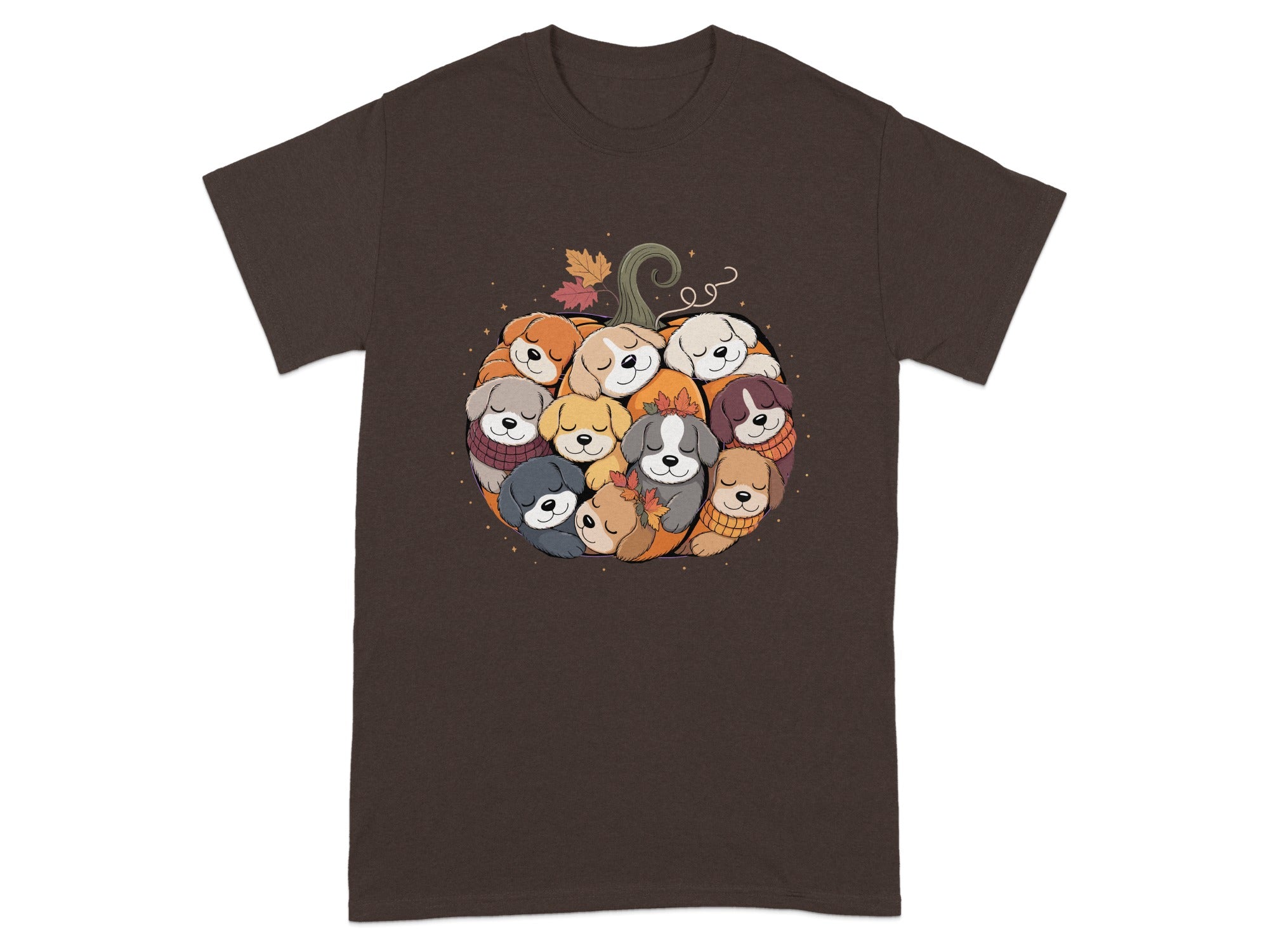 Cute Pumpkin Dog Faces Autumn Design T-Shirt