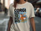 Cream t-shirt with "Corgi Days Are The Best Days" text and a corgi illustration.