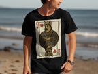 Black t-shirt with a Queen of Hearts playing card featuring a German Shepherd.