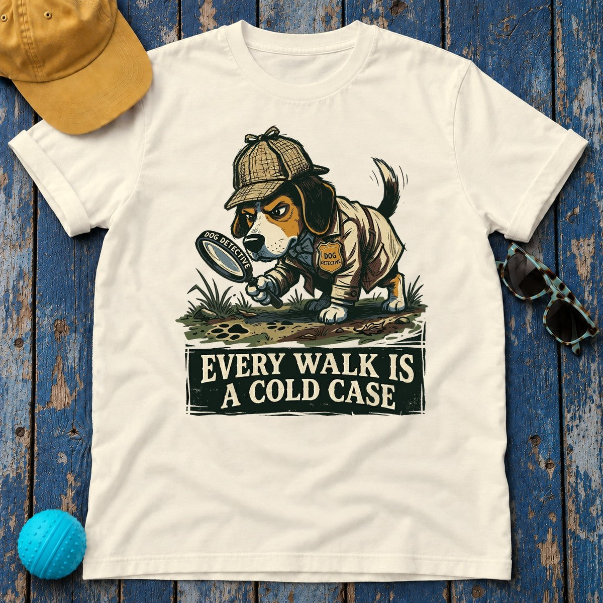Beagle Detective 'Cold Case' T-Shirt in Natural