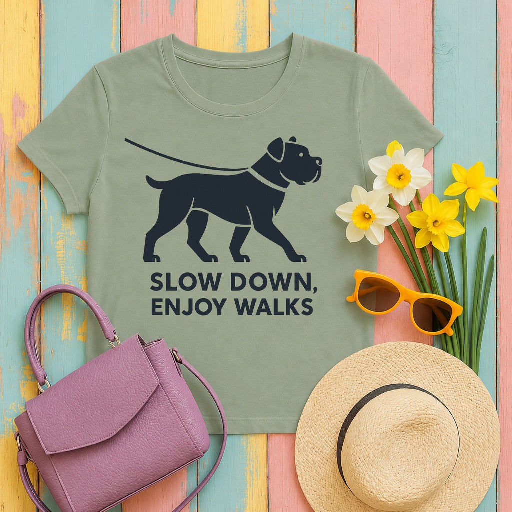 Cane Corso Slow Down Enjoy Walks Tee in Sage
