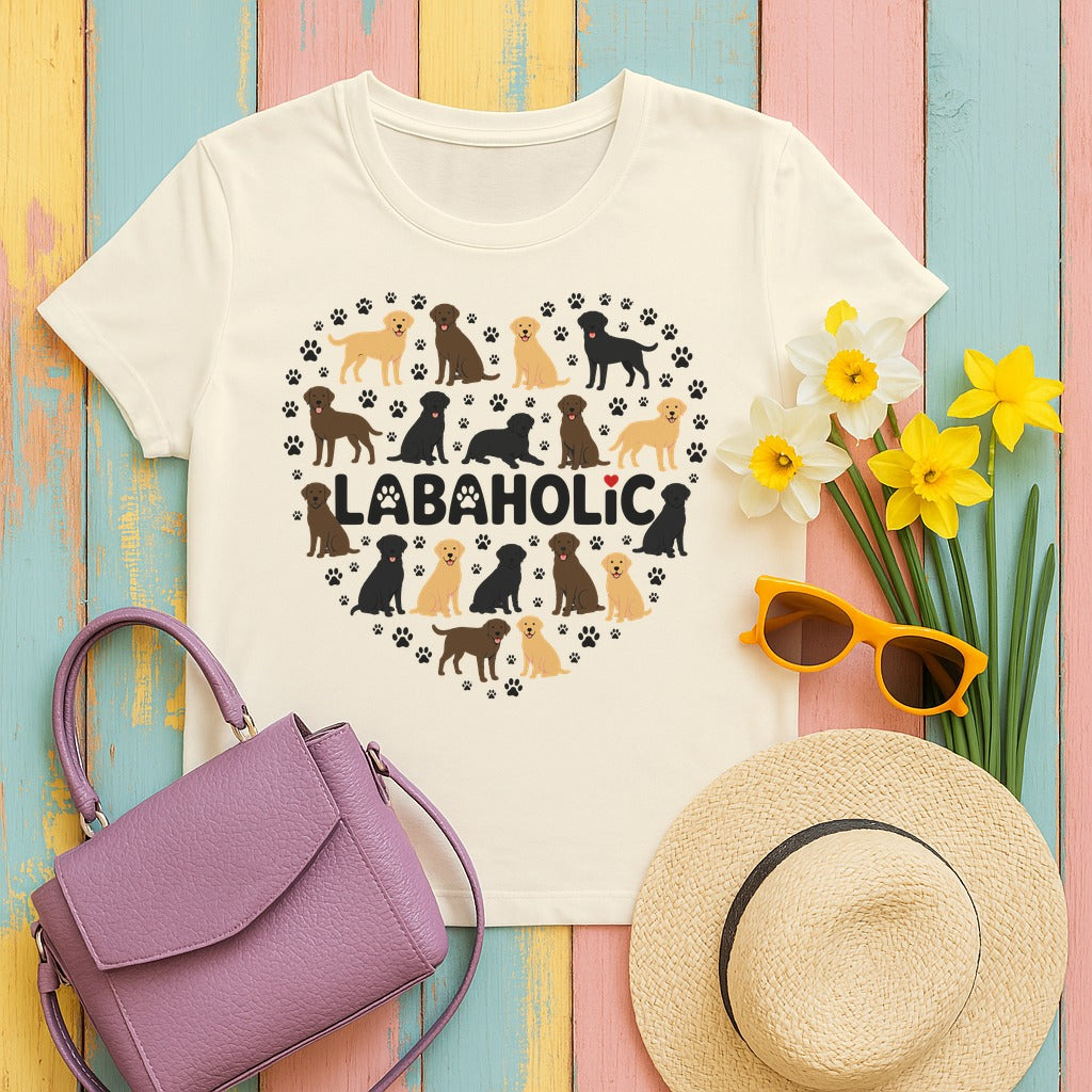 Labrador Retriever — Labaholic Heartbeat Graphic T-Shirt in Natural
