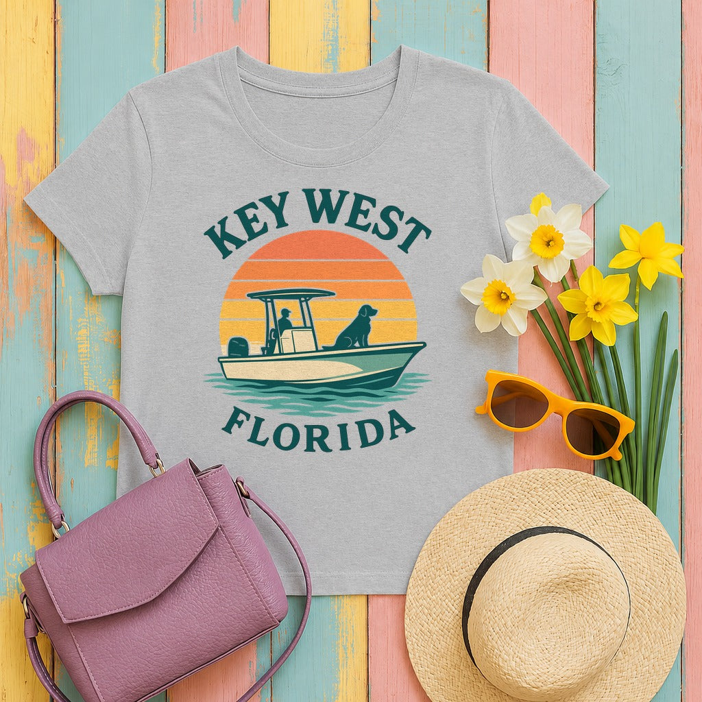 Key West Florida Retro Golden Retriever T-Shirt in Sport Grey