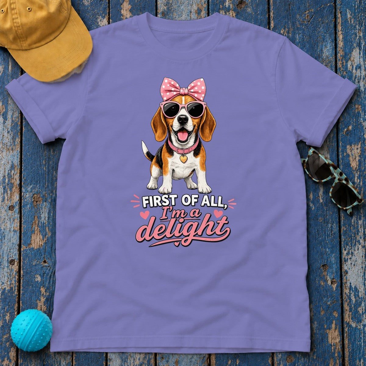Pink Bow Beagle 'I'm A Delight' T-Shirt in Violet