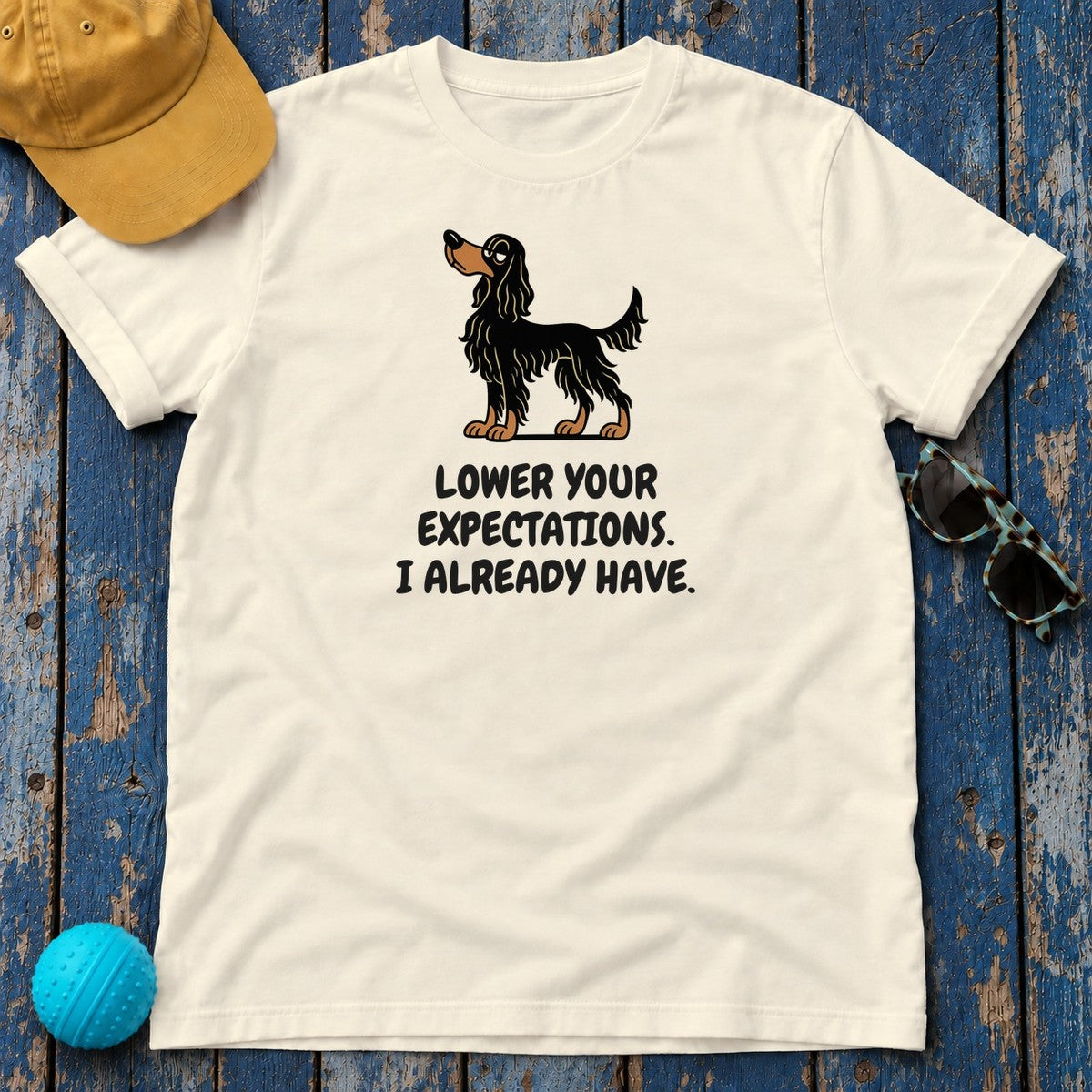 Gordon Setter Lower Your Expectations Tee in Natural