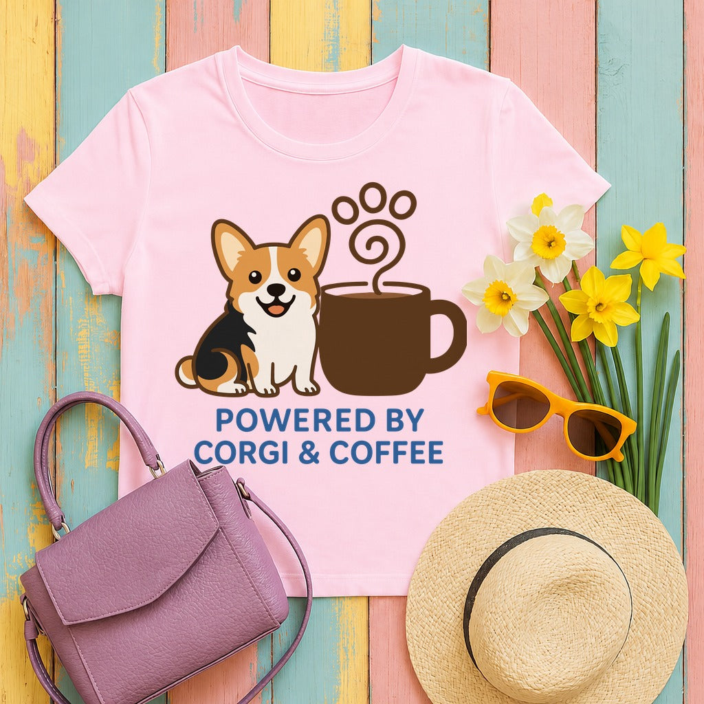 Powered By Corgi & Coffee T-shirt in Light Pink