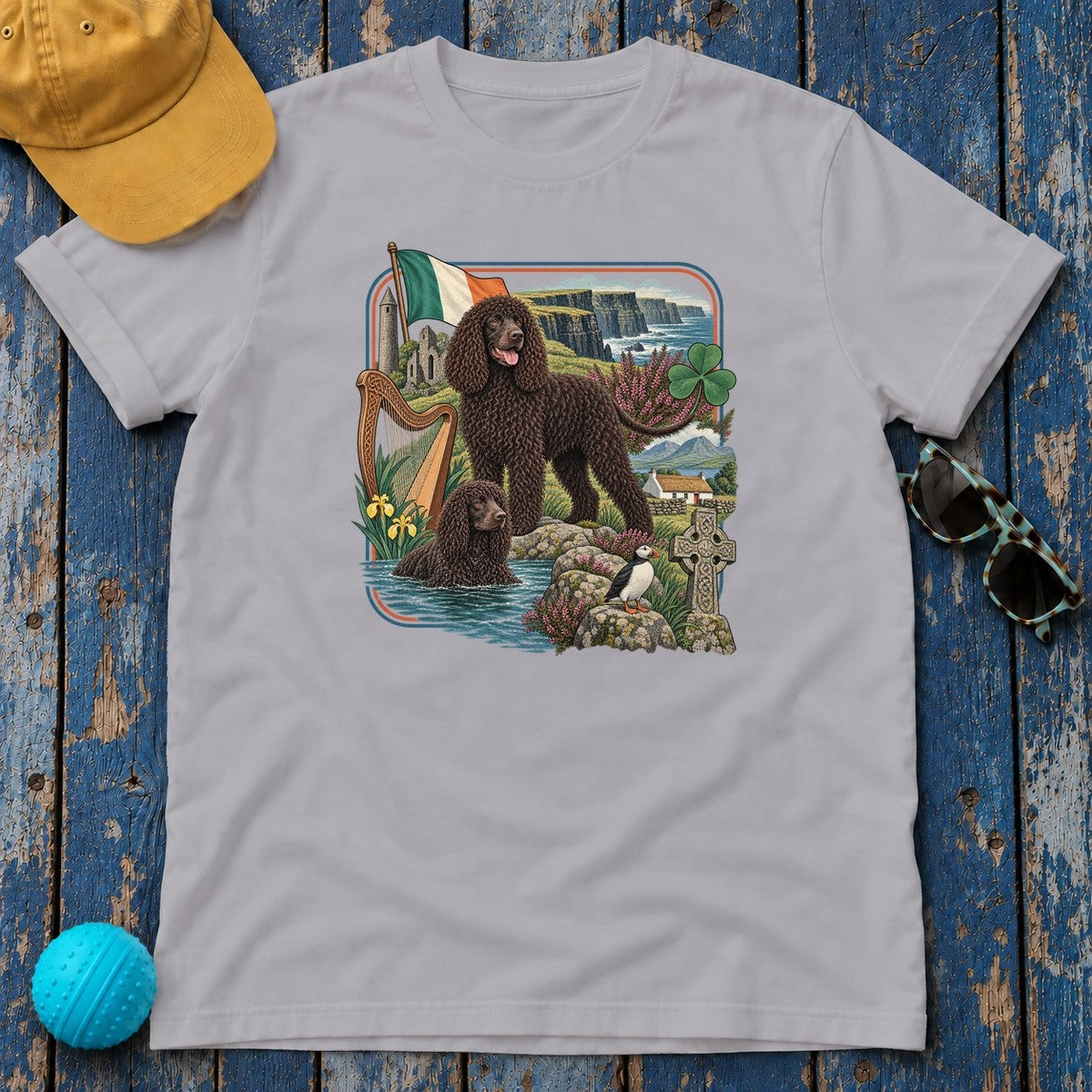 Irish Water Spaniel Ireland Heritage T-Shirt in Athletic Heather