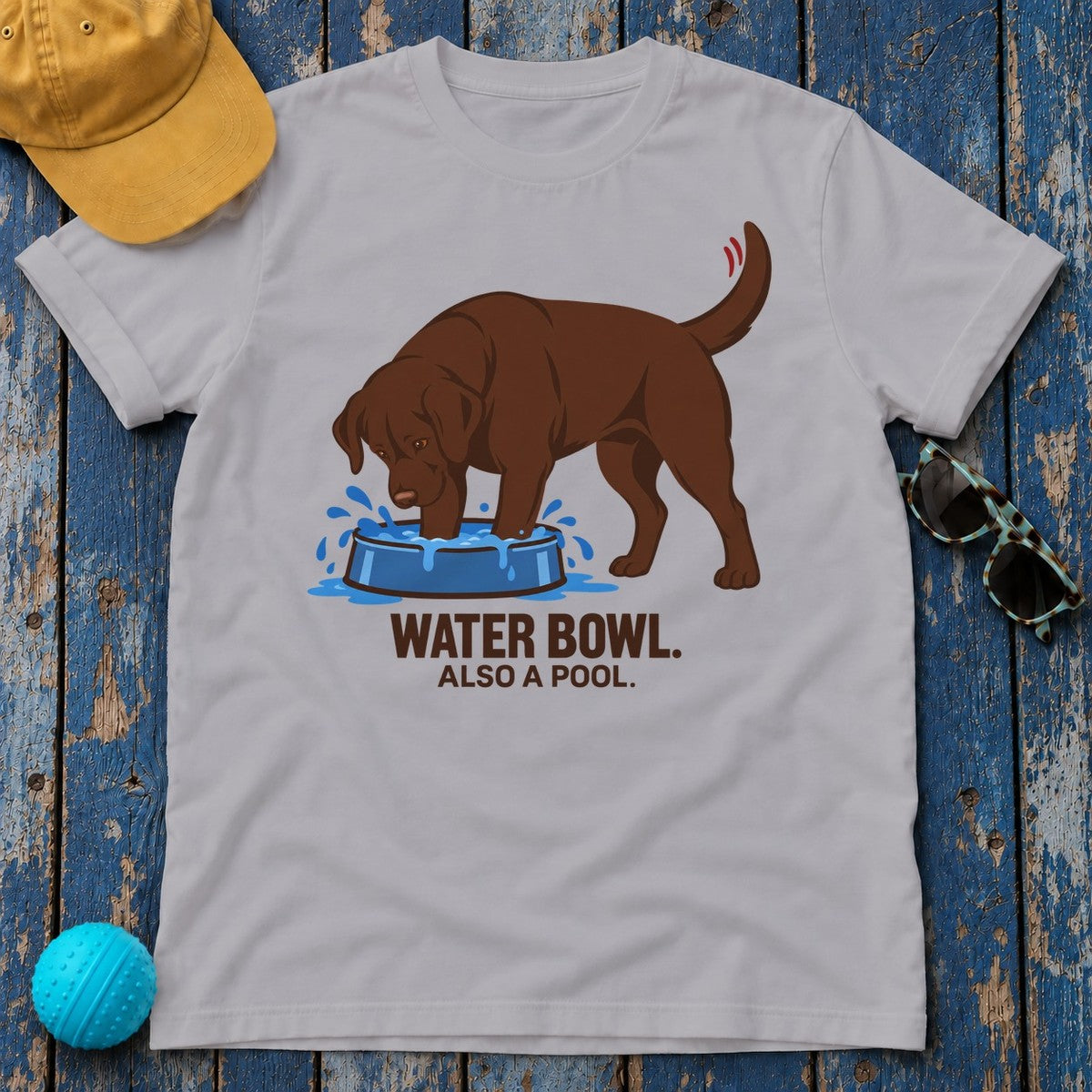 Water Bowl Also A Pool Chocolate Lab T-Shirt in Athletic Heather