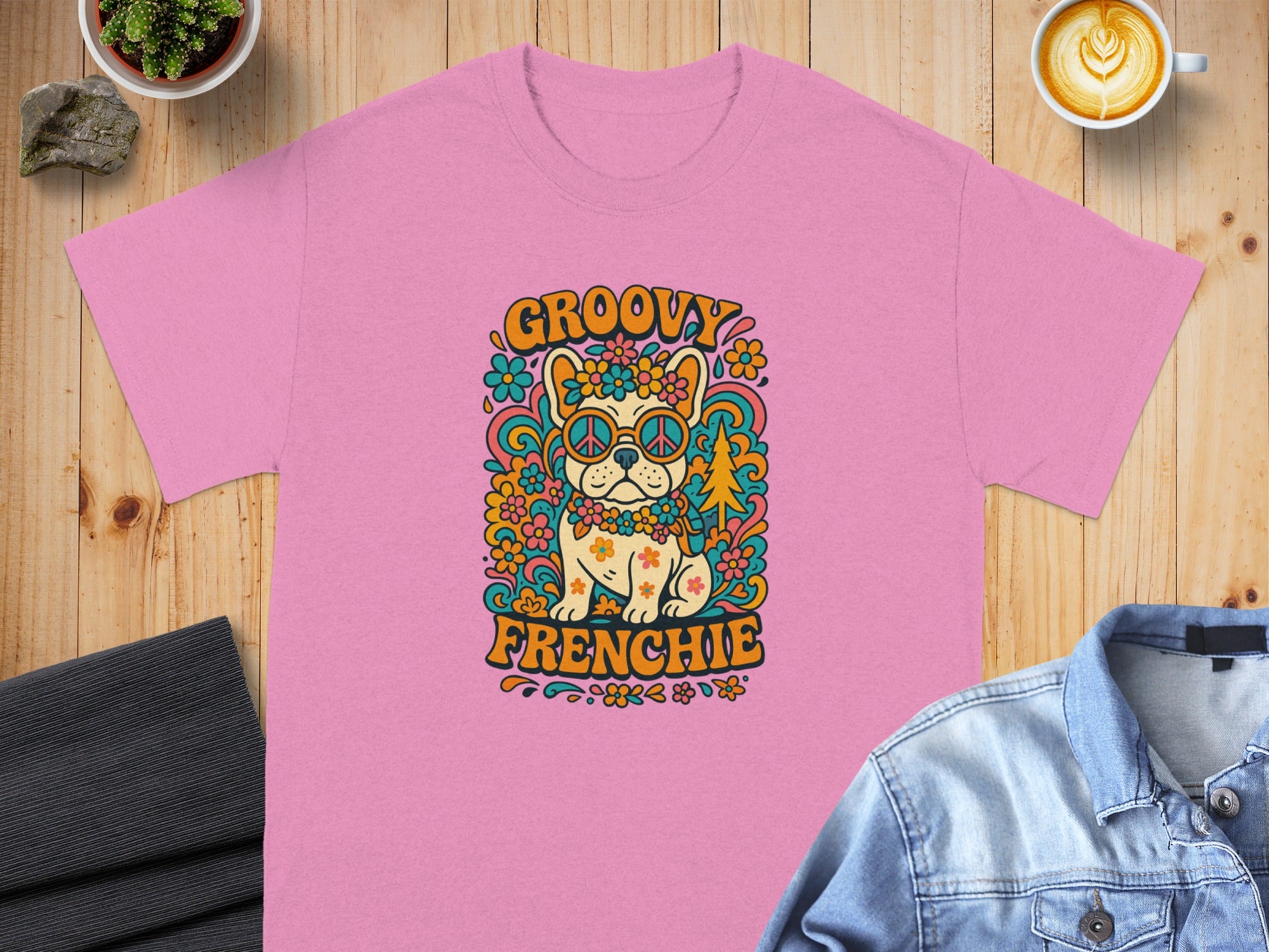 Groovy Frenchie Colorful Retro Graphic T-shirt