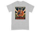 Greyhound on poster with text "Let Sleeping Dogs Sleep" and "Do Not Disturb".