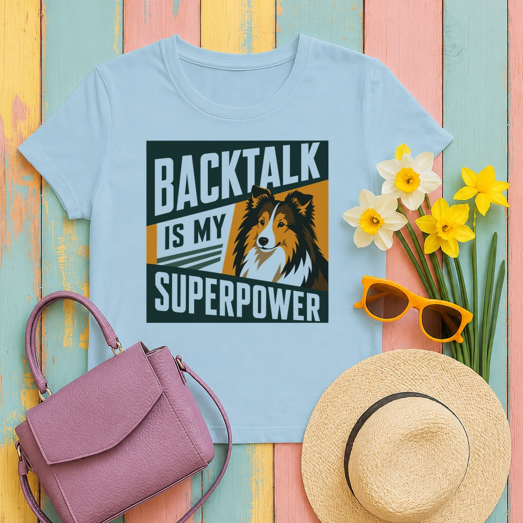 Backtalk Superpower Sheltie Graphic T-Shirt in Light Blue