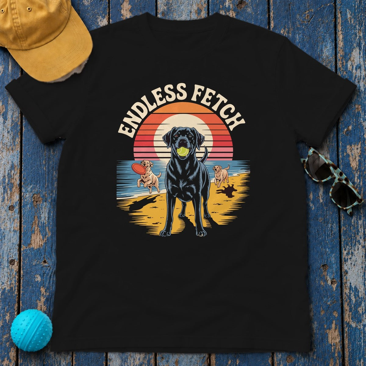 Endless Fetch Dogs Beach Fun Labrador Lover T-Shirt in Black