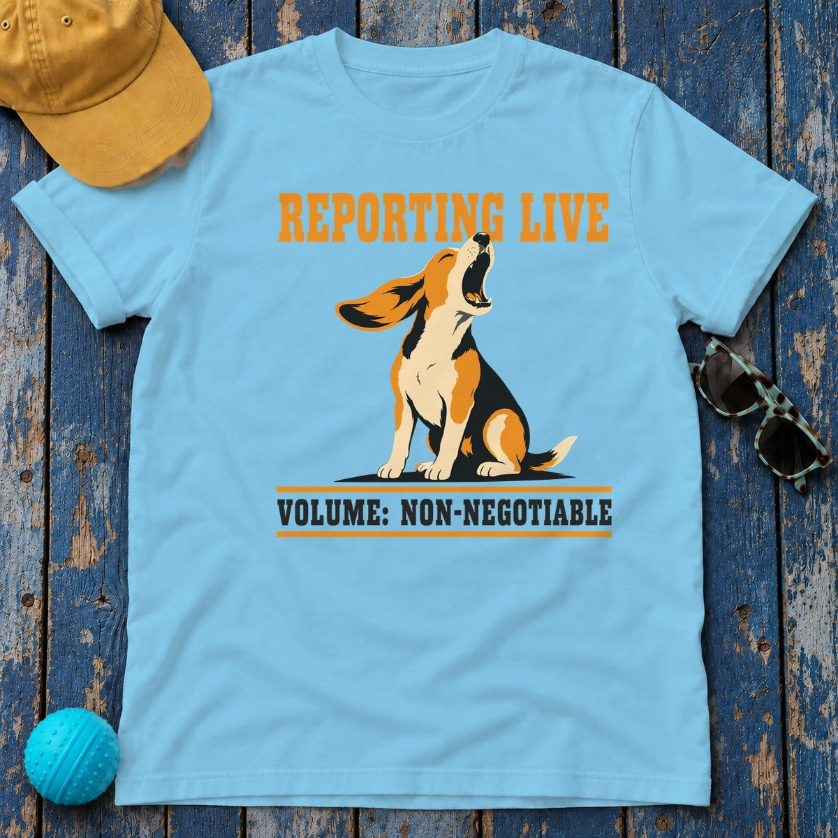 Reporting Live Howling Beagle T-Shirt in Sky