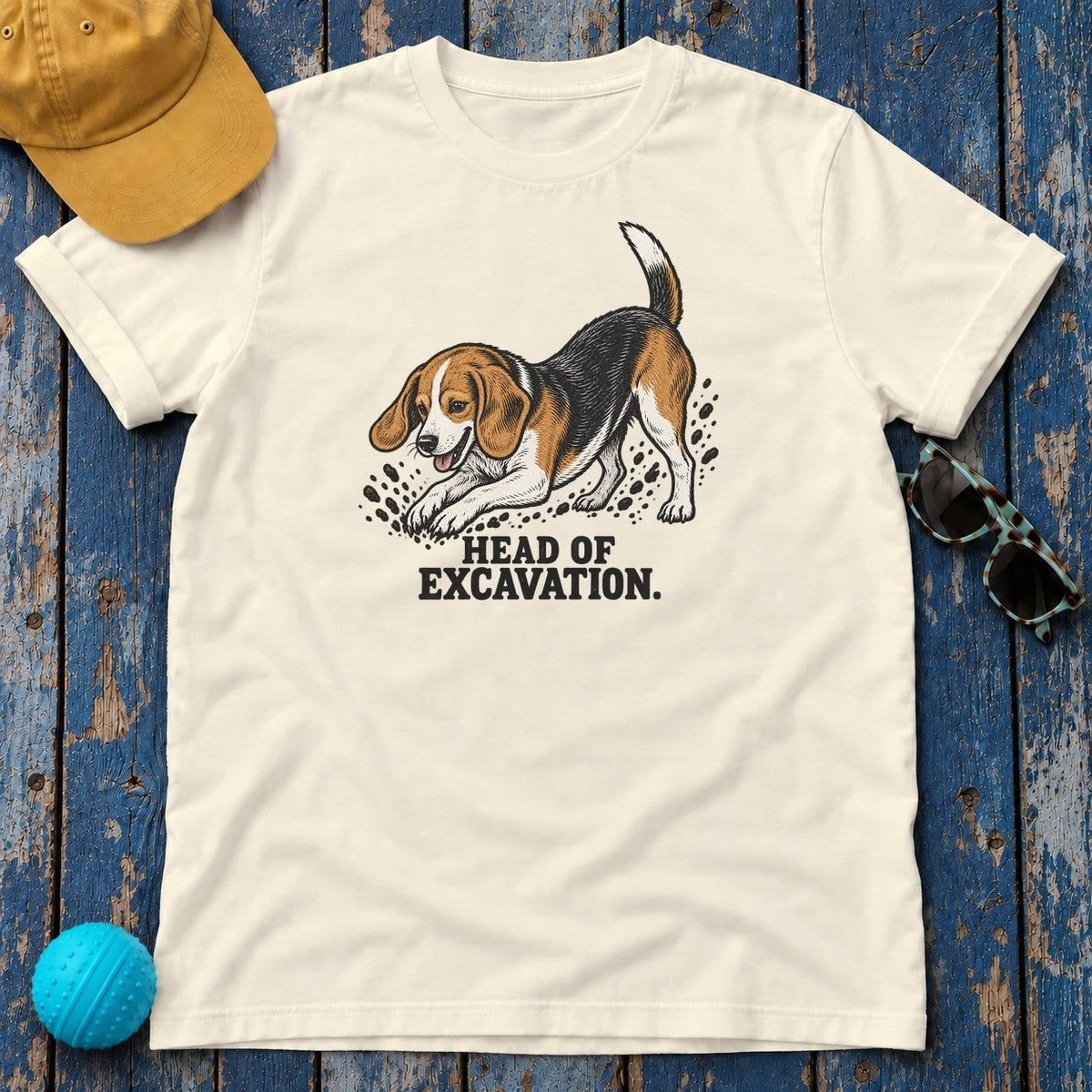 Head of Excavation Beagle T-Shirt in Natural - flat lay