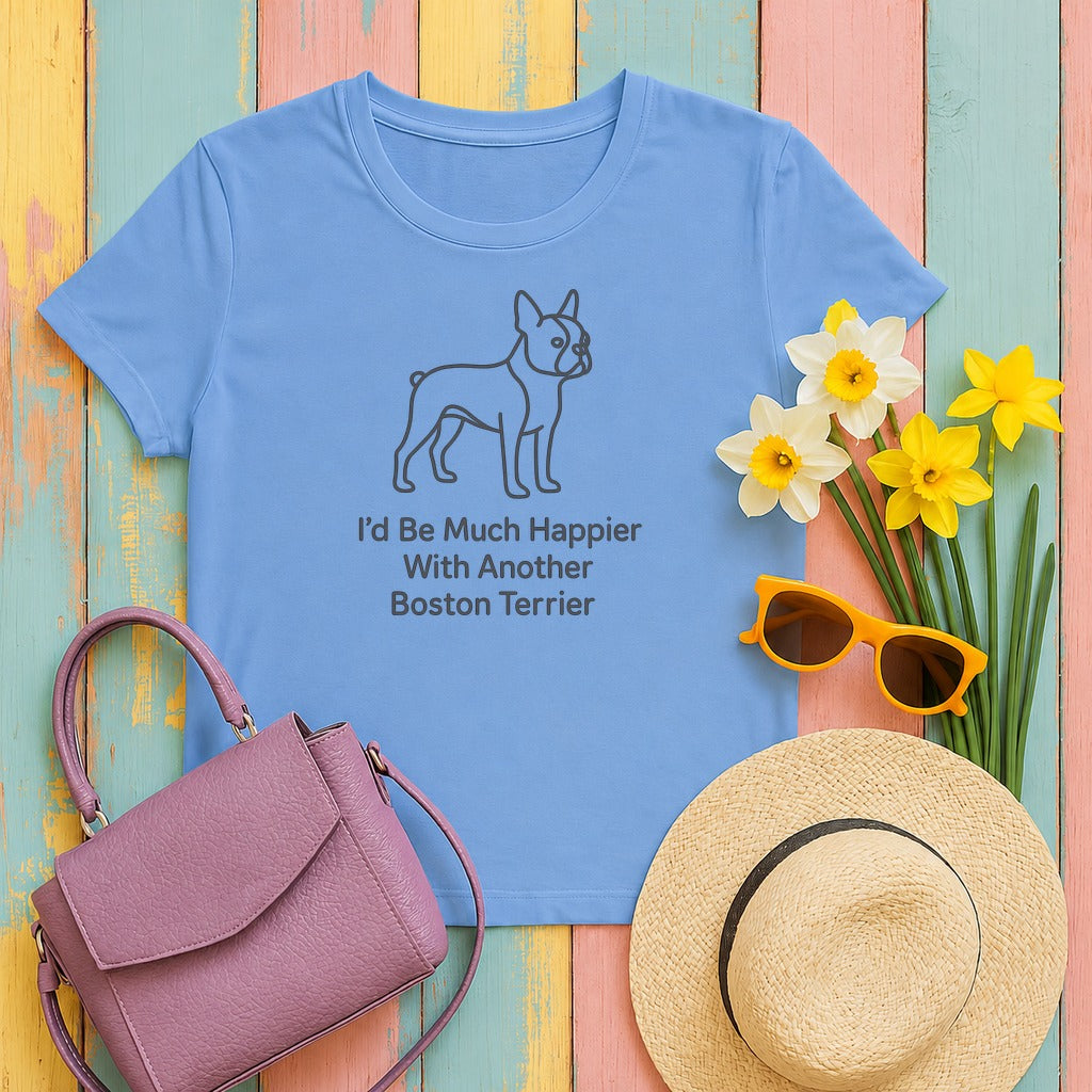 Happier Boston Terrier Enthusiast T-Shirt in Carolina Blue