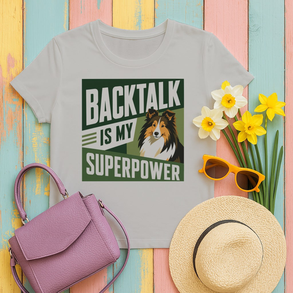 Backtalk Sheltie Superpower Graphic T-Shirt in Ash