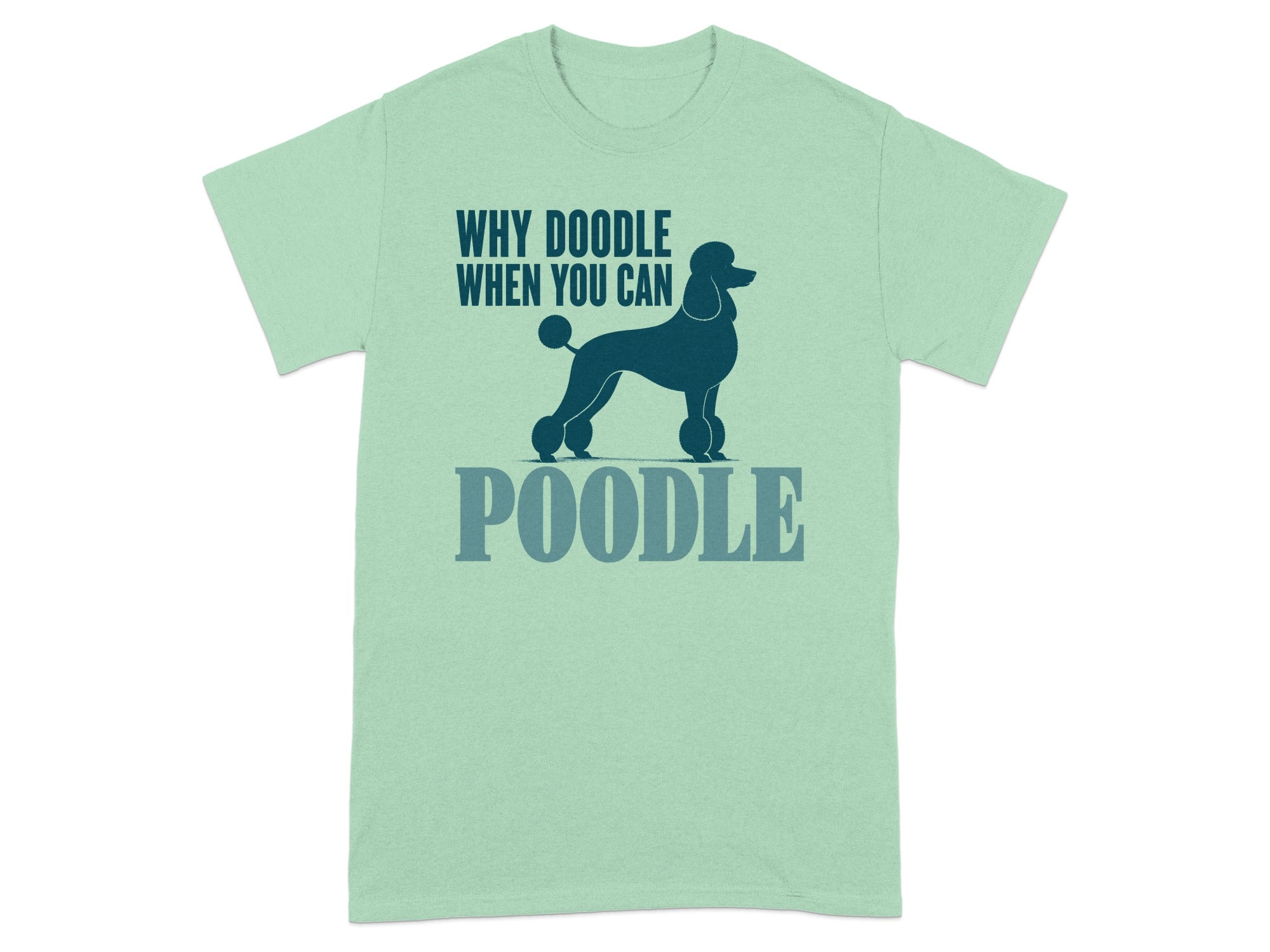 Light mint green t-shirt with "POODLE" and dog graphic.