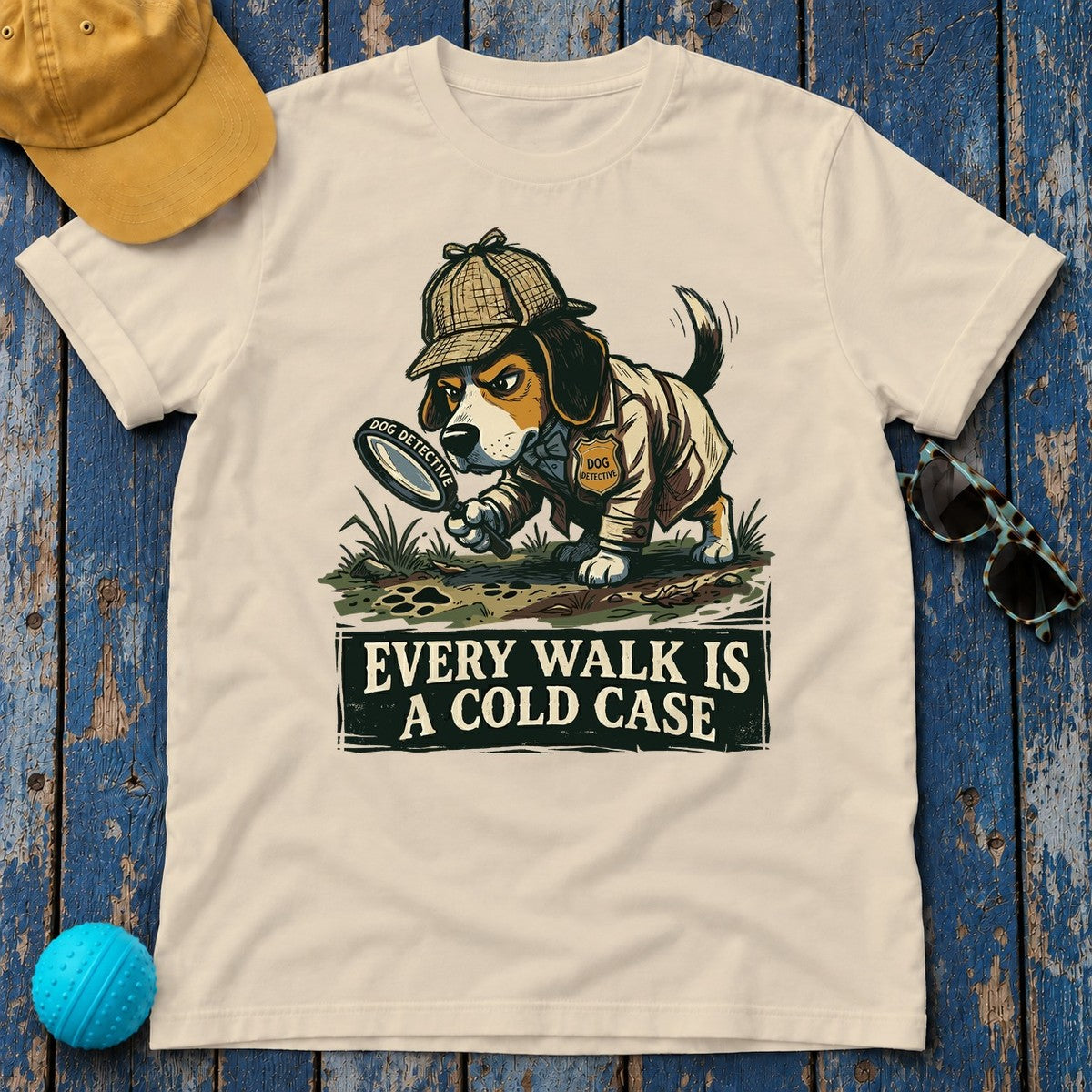 Beagle Detective 'Cold Case' T-Shirt in Sand