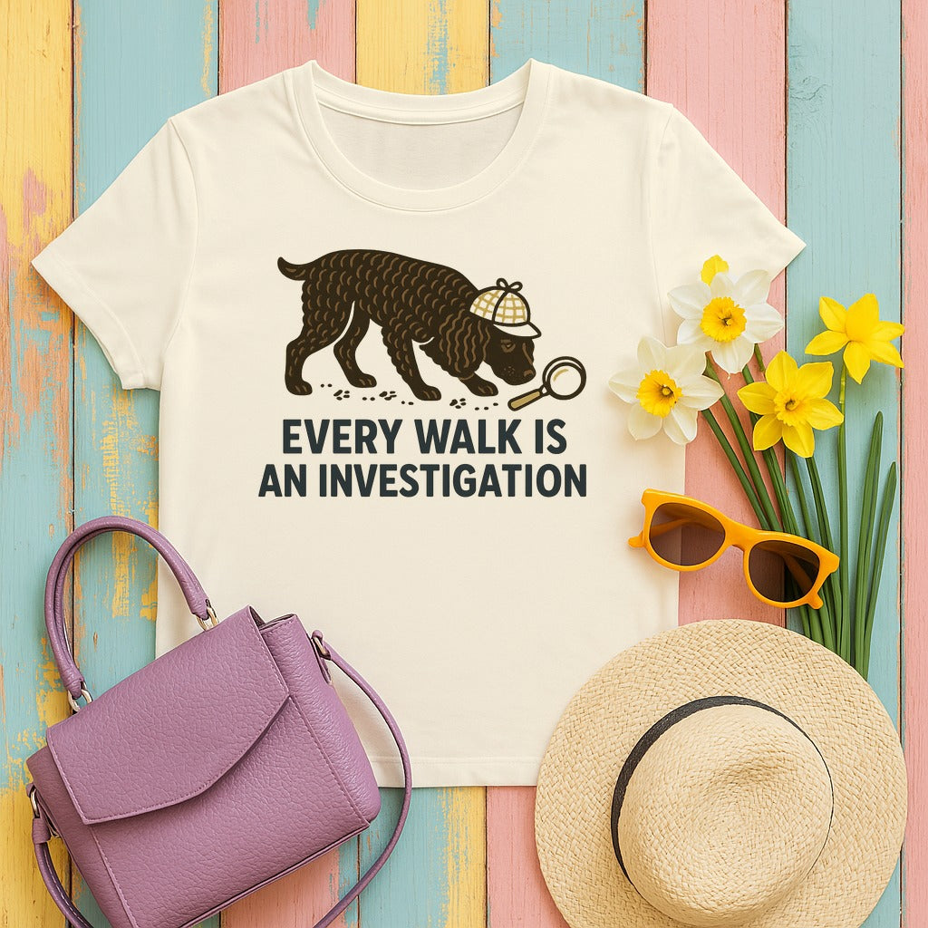 American Water Spaniel Every Walk Is An Investigation Tee in Natural