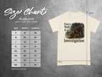 Gildan 5000 Heavy Cotton T-Shirt size chart with dog graphic.