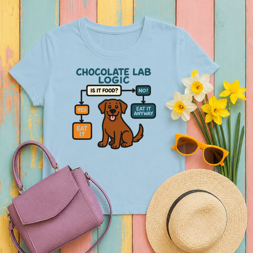 The Chocolate Lab Logic Flowchart T-Shirt in Light Blue