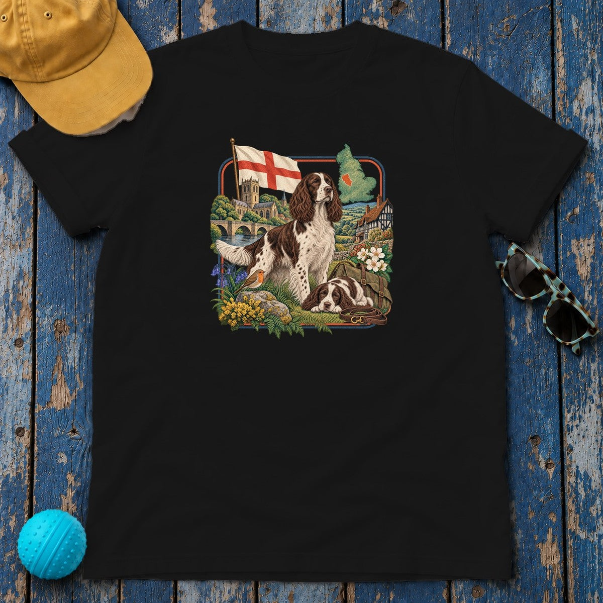 English Springer Spaniel England Heritage T-Shirt in Black
