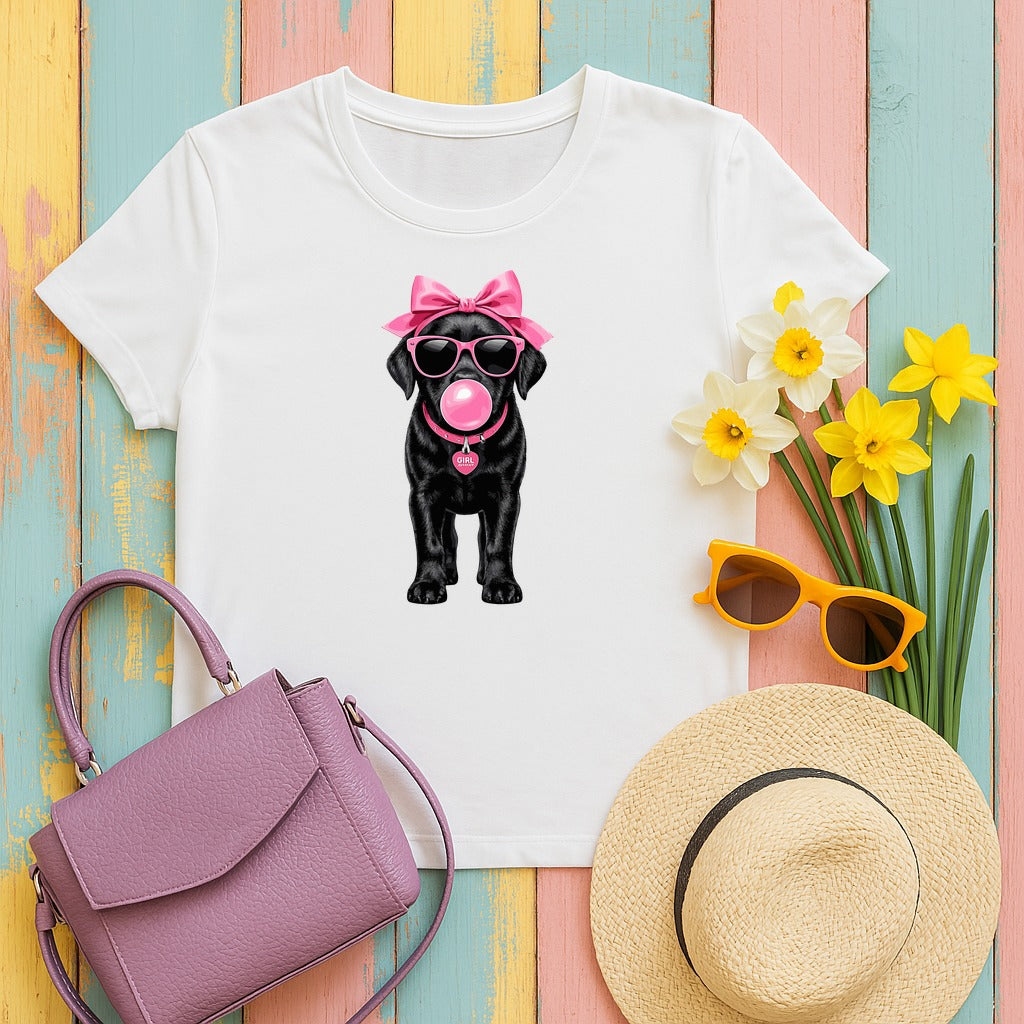 Pink Bubblegum Black Lab T-Shirt in White