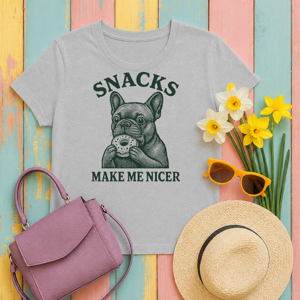 w3hero snacks-make-me-nicer-french-bulldog-lover-donut- tee flat lay hero v8