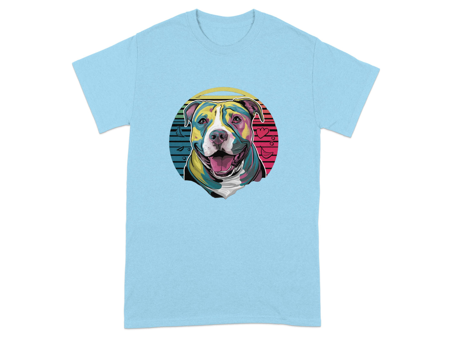 Colorful Pitbull Design Printed on Blue Shirt product