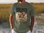 Green t-shirt with "DOG DAYS ARE THE BEST DAYS" and a dog running.