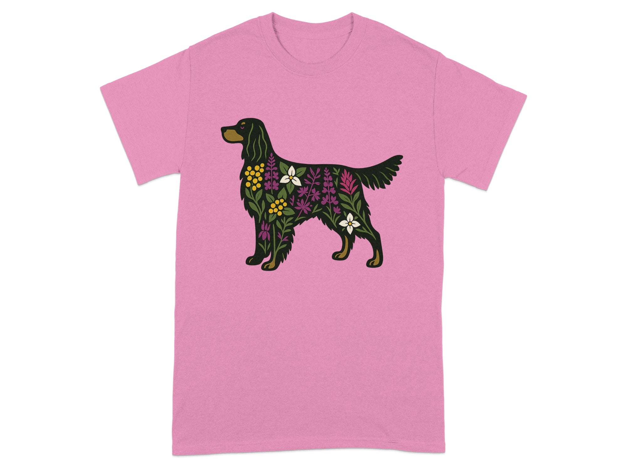 Unique Floral Dog Design Pink T-Shirt Product
