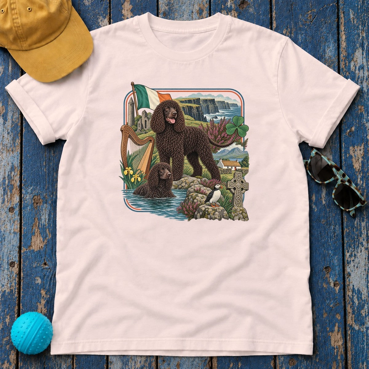 Irish Water Spaniel Ireland Heritage T-Shirt in Soft Pink