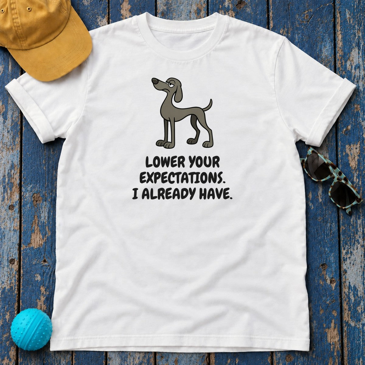 Weimaraner Lower Your Expectations Tee in White