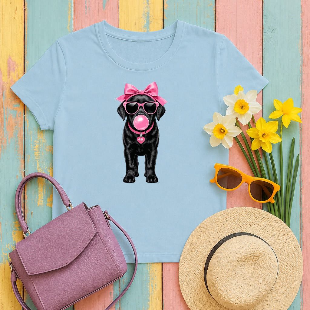 Pink Bubblegum Black Lab T-Shirt in Light Blue
