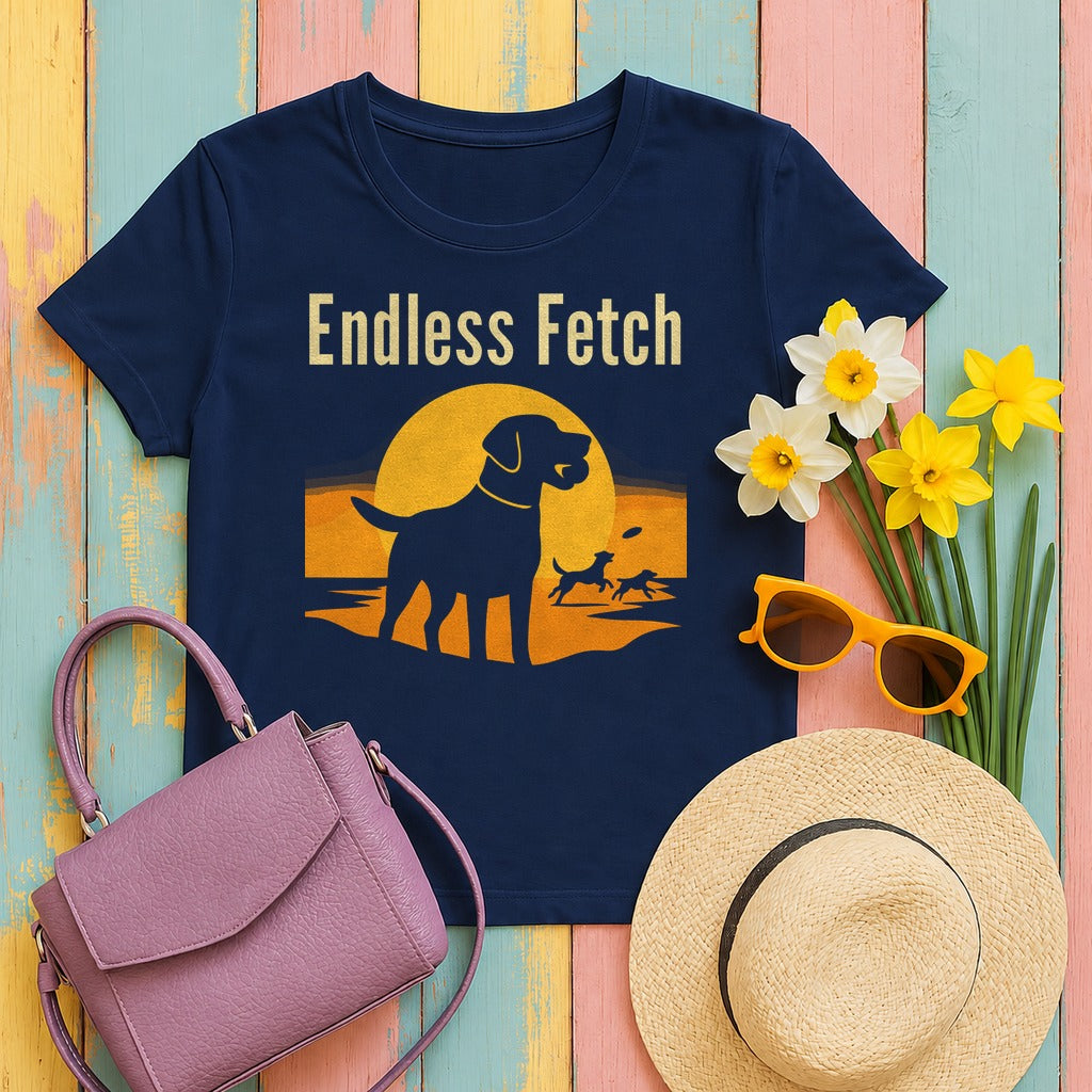 Endless Fetch with Labs Sunset Scene T-Shirt in Navy