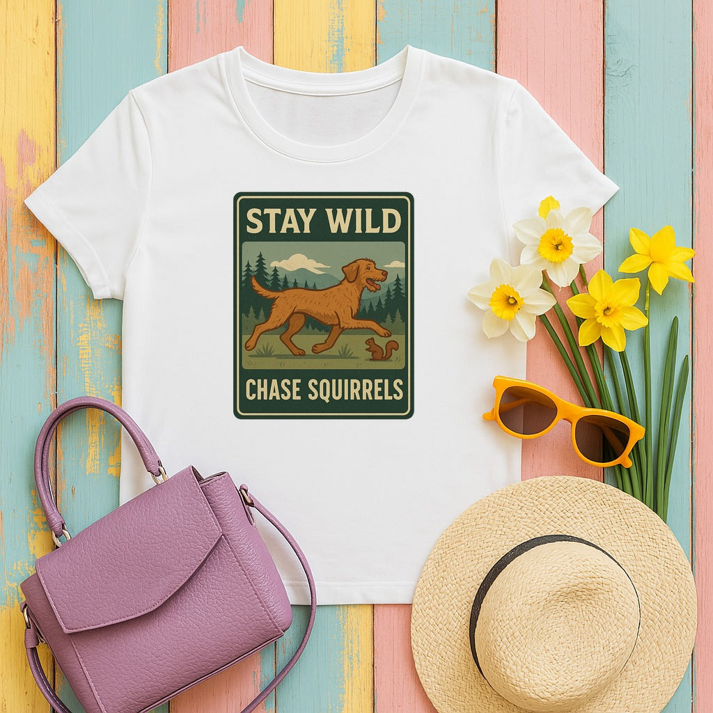 Wirehaired Vizsla Stay Wild Chase Squirrels Tee in White