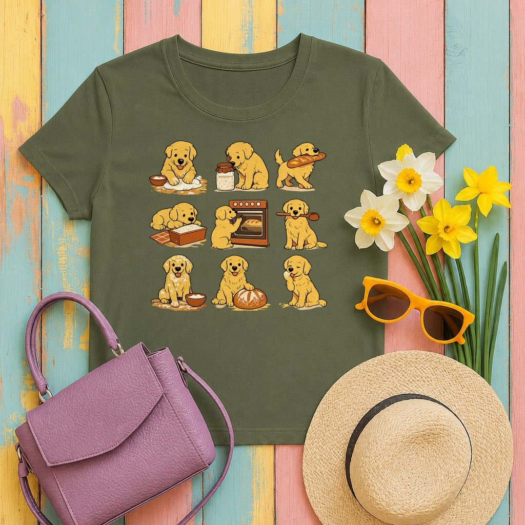 Golden Retriever Bake Off Squad T-Shirt in Military Green