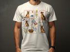 T-shirt with framed illustrations of German Shepherds and dog accessories.