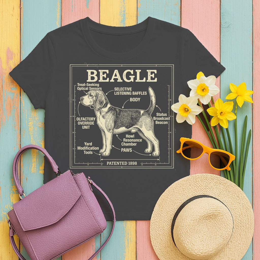 Whimsical Beagle Blueprint T-Shirt in Dark Heather