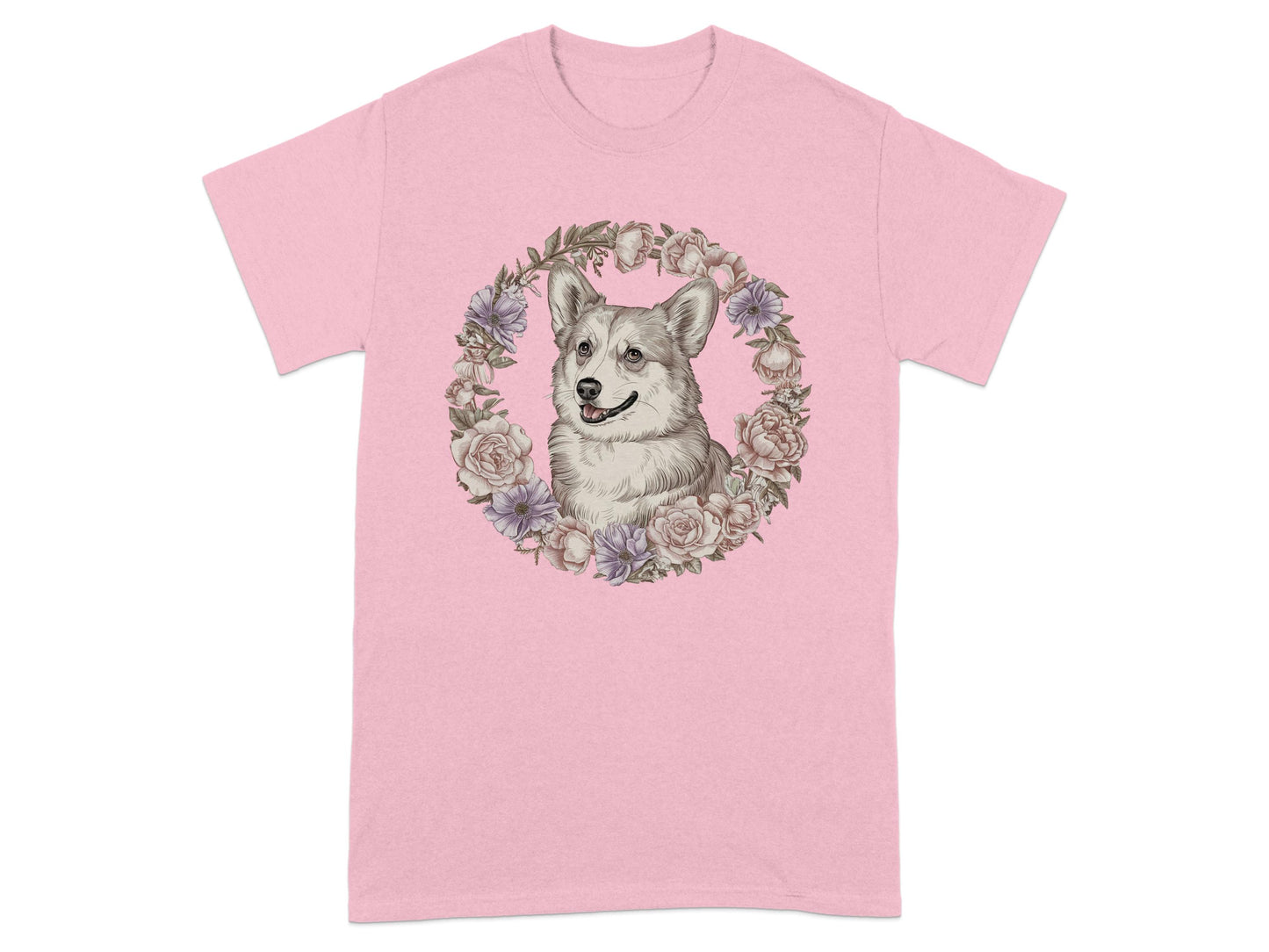 Adorable Floral Wreath and Dog Graphic Tee Shirt product