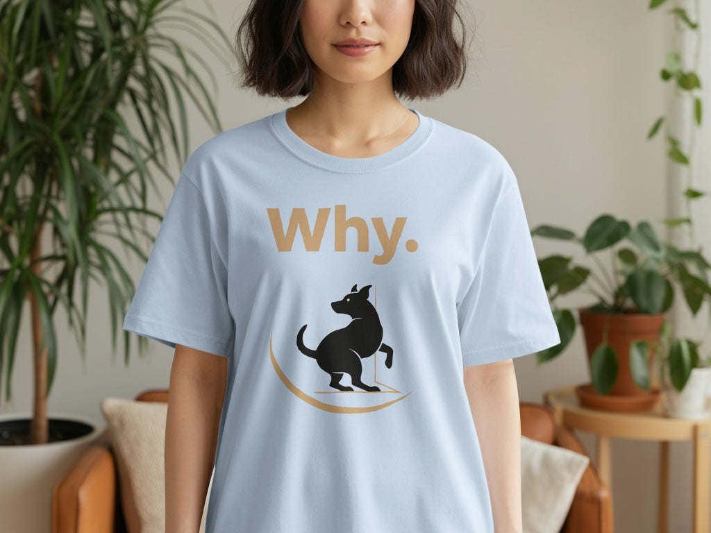 Why Dog T-shirt with Playful Design and Minimalist Style