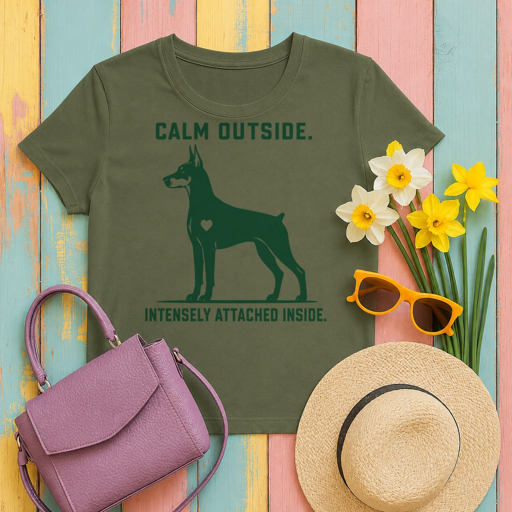 Calm Outside Doberman T-Shirt in Military Green