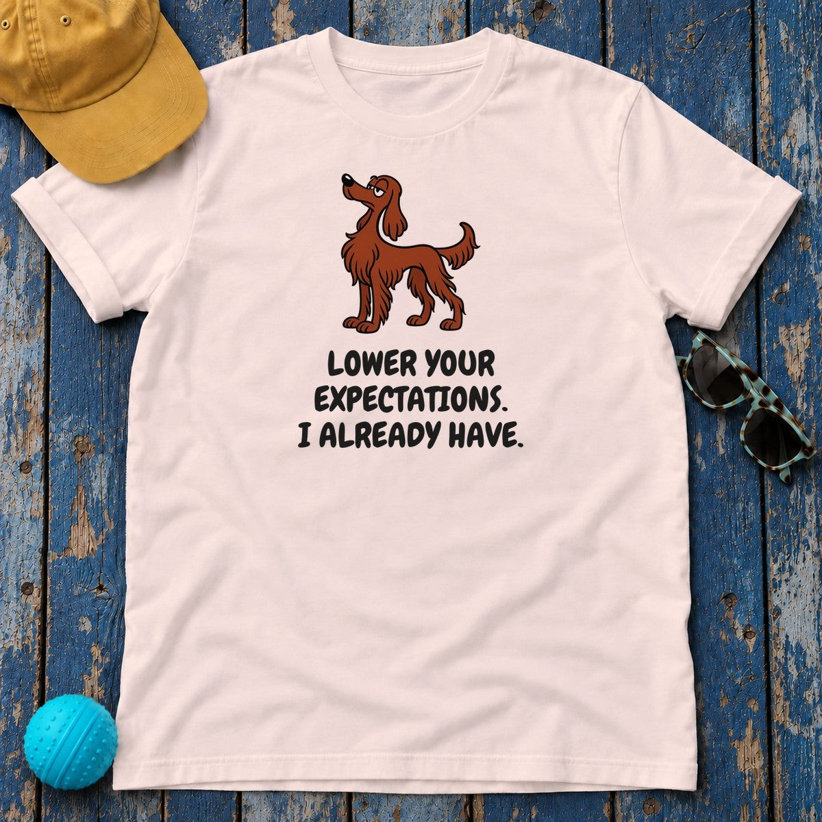 Irish Setter Lower Your Expectations Tee in Soft Pink