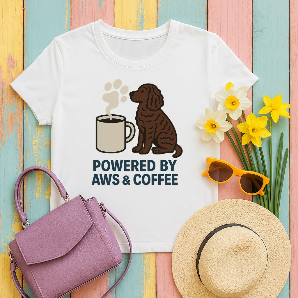 American Water Spaniel Powered By AWS And Coffee Tee in White